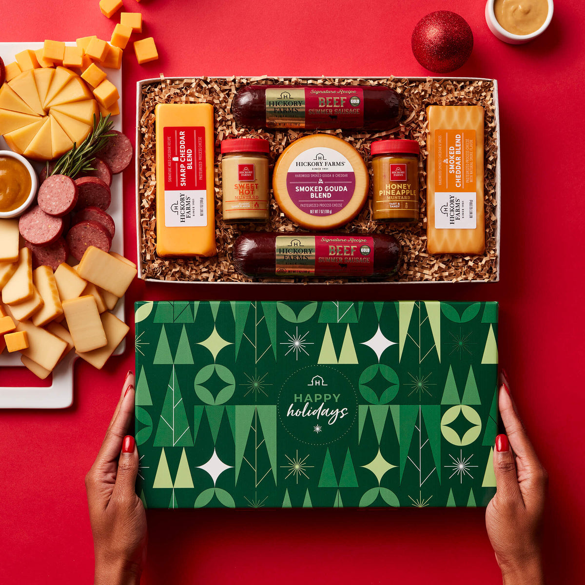 Happy Holidays Summer Sausage & Cheese Gift Box | Hickory Farms